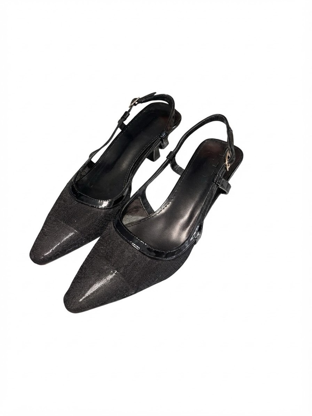 Black Pointed Slingback Kitten Heel - Elegant Women's Dress Shoes